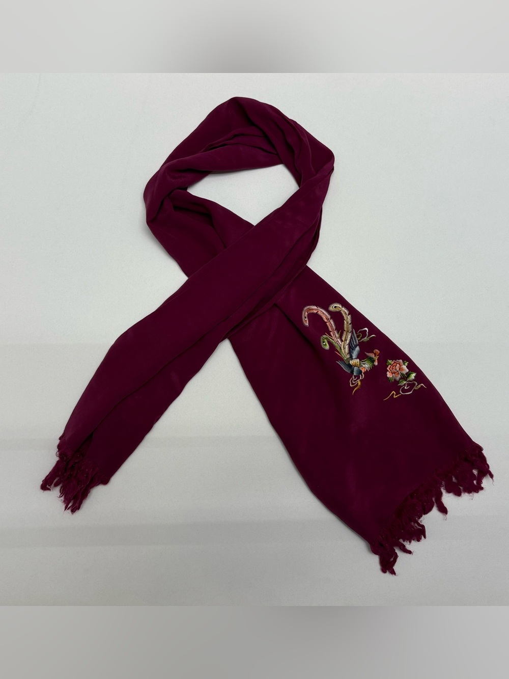 Embroidered Plum Scarf - Women's Accessory